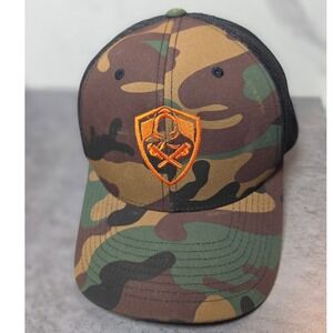Yupoong The Classics Mens Camo Trucker Hat Orange Shield Logo Snapback Cap
